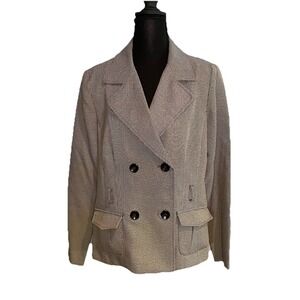 Women's Size 8 Double-Breasted‎ Blazer Tan/Brown Tweed Knit Jacket No Belt